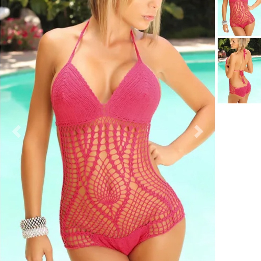 Magenta Crochet Monokini